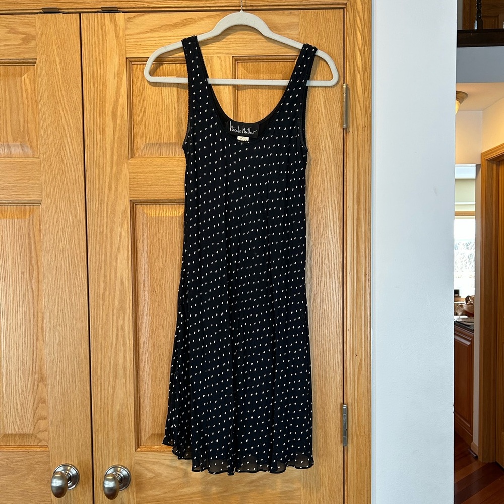 90s Nicole Miller Black Polka Dot Tank Dress - size 4